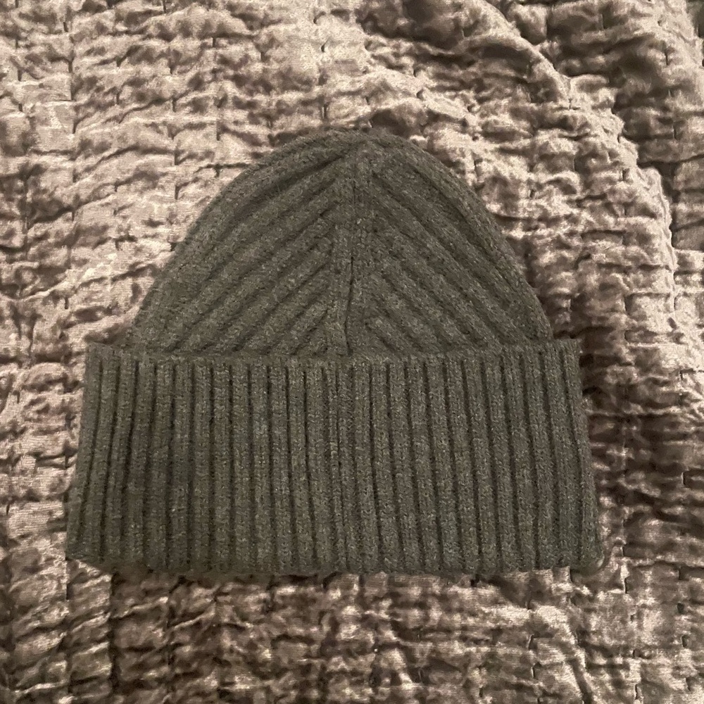 allsaints charcoal grey wool ribbed knit beanie